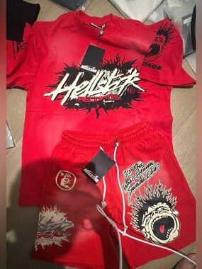 Hellstar Records Red Graphic Tee & Shorts Set